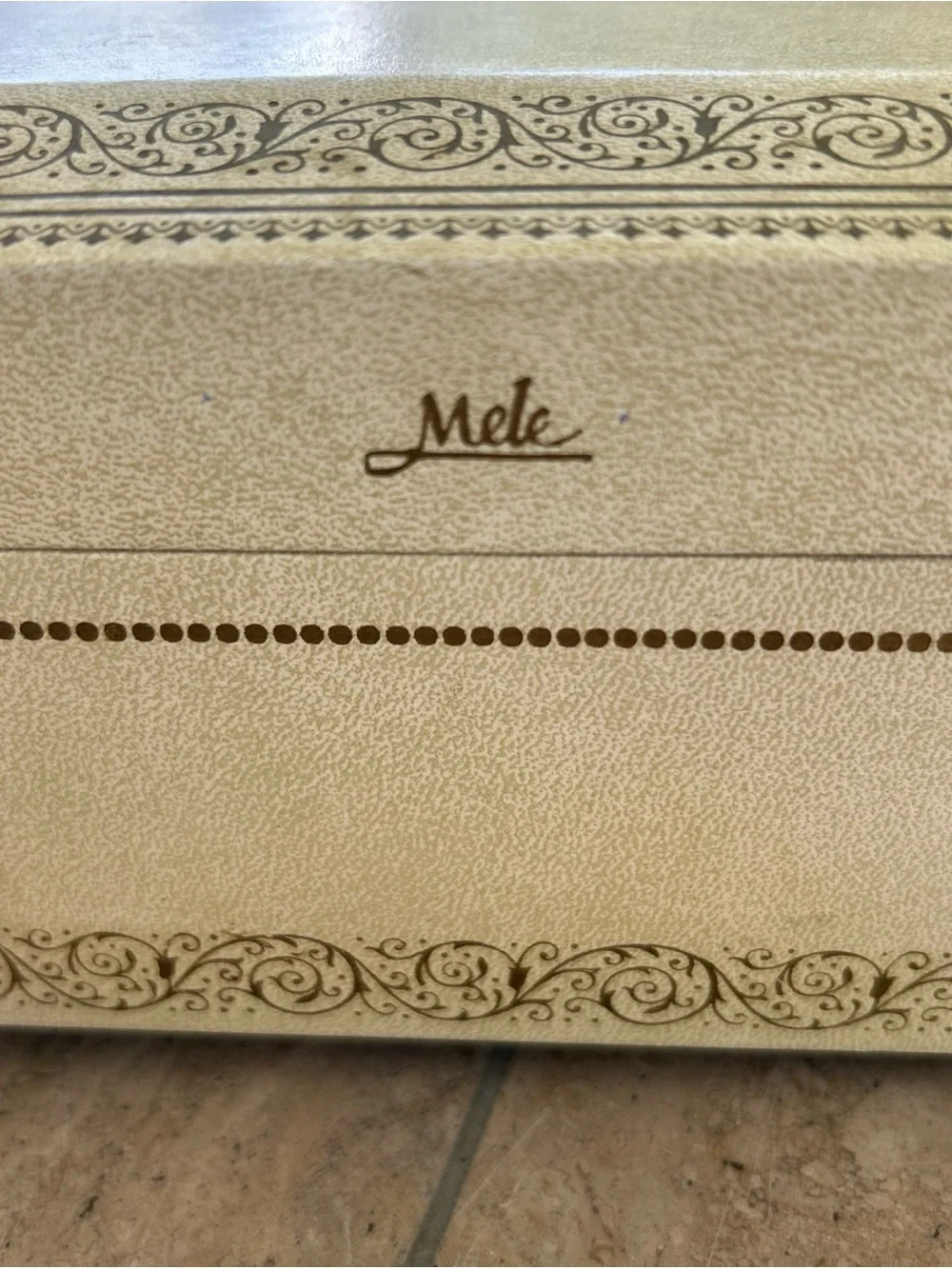 Vintage Mele Cream Jewelry Storage box. Red velvet Interior Used